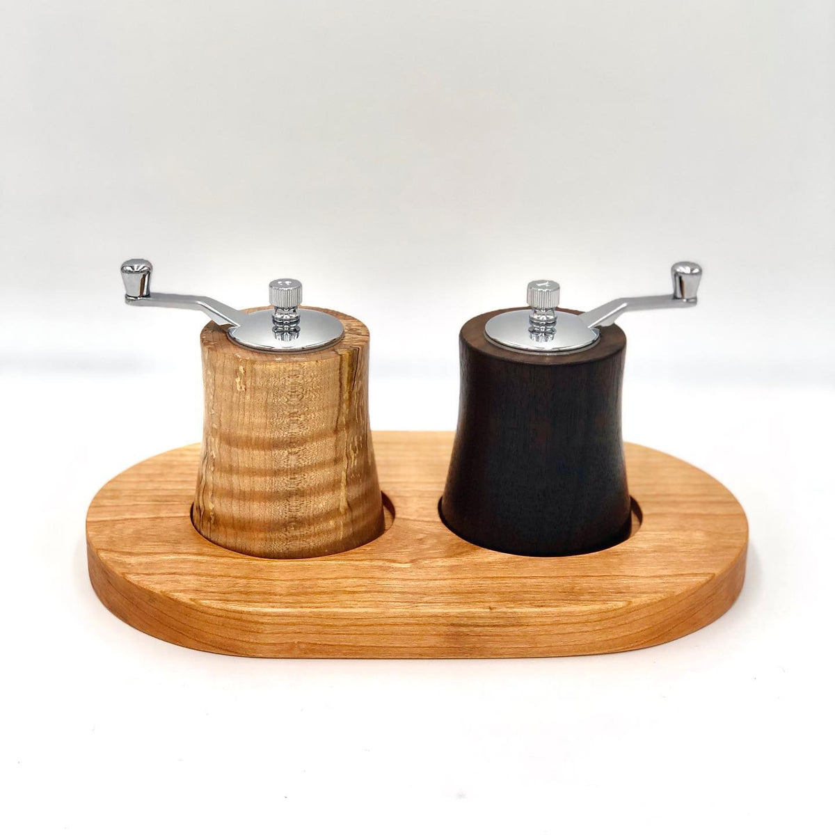 6 Inch Crank Top Salt and Pepper Grinder Set, Black Walnut and Curly M –  Thomas Fine Woodworks